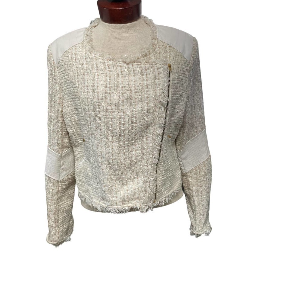 Ark & Co tweed jacket top size M zip up faux leather accents